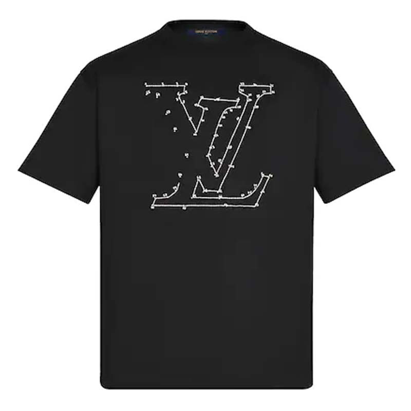 Louis Vuitton Black Cotton LV Stitched Crew Neck T-shirt S Louis Vuitton