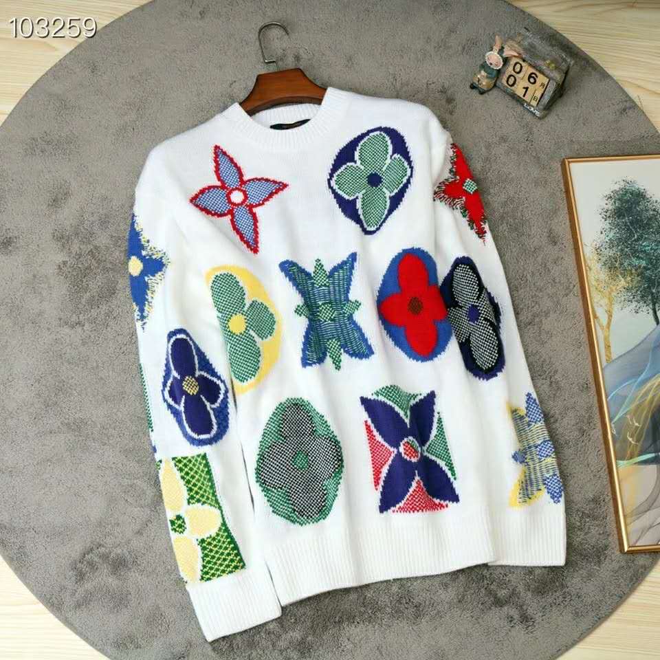 Louis Vuitton LV Women Multicolor Monogram Crewneck Flowers Sweater 100%  Wool - LULUX