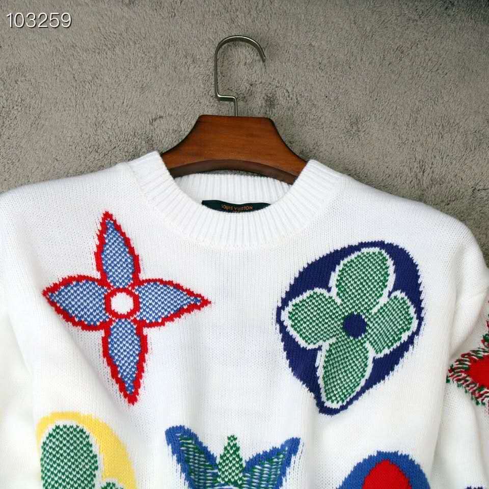 Louis Vuitton LV Women Multicolor Monogram Crewneck Flowers Sweater 100%  Wool - LULUX