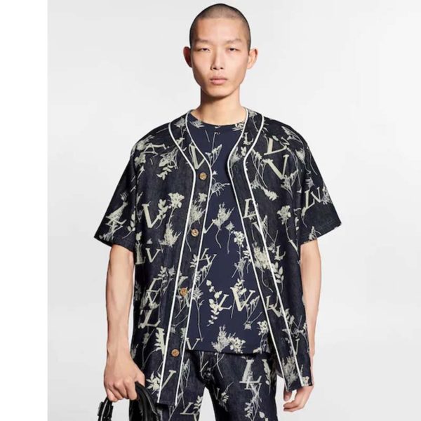 louis vuitton lv leaf denim baseball shirt