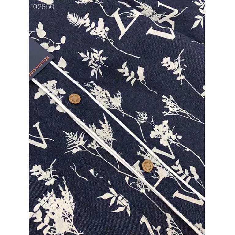 louis vuitton lv leaf denim baseball shirt