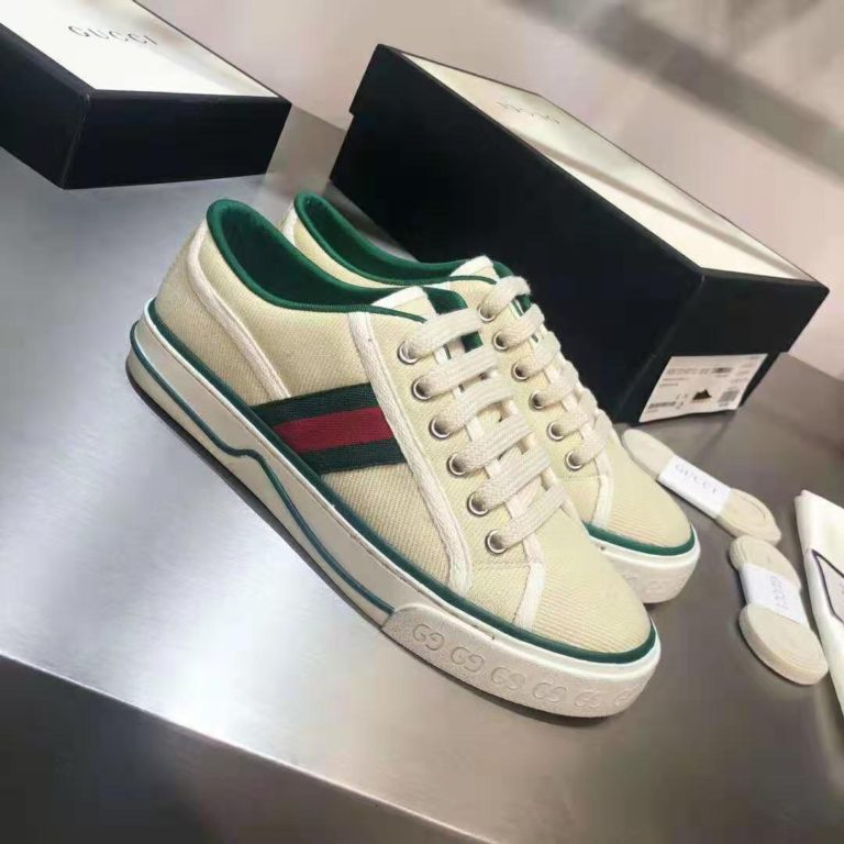 Gucci GG Unisex Gucci Tennis 1977 Sneaker Green Red Web Butter Cotton ...