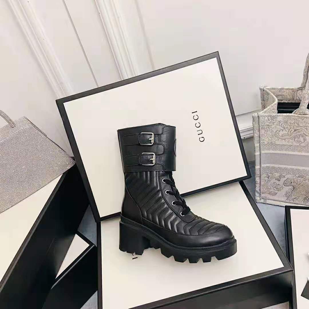 Gucci GG Women's Boot with Interlocking G Black Chevron Matelassè ...
