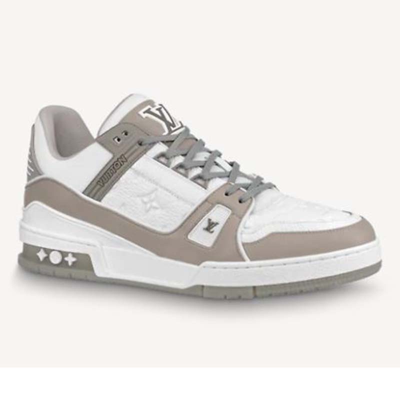 Lv trainer leather low trainers Louis Vuitton Grey size 10 UK in Leather -  33575310