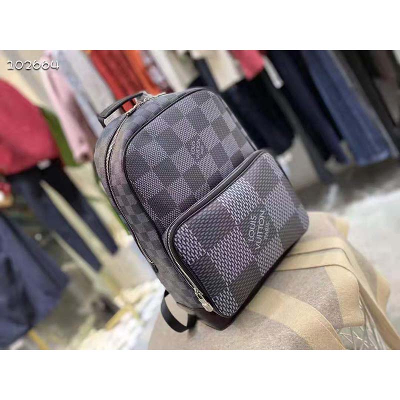 LV LV Unisex Campus Backpack Navy Blue Damier Graphite 3D Coated Canvas in  2023