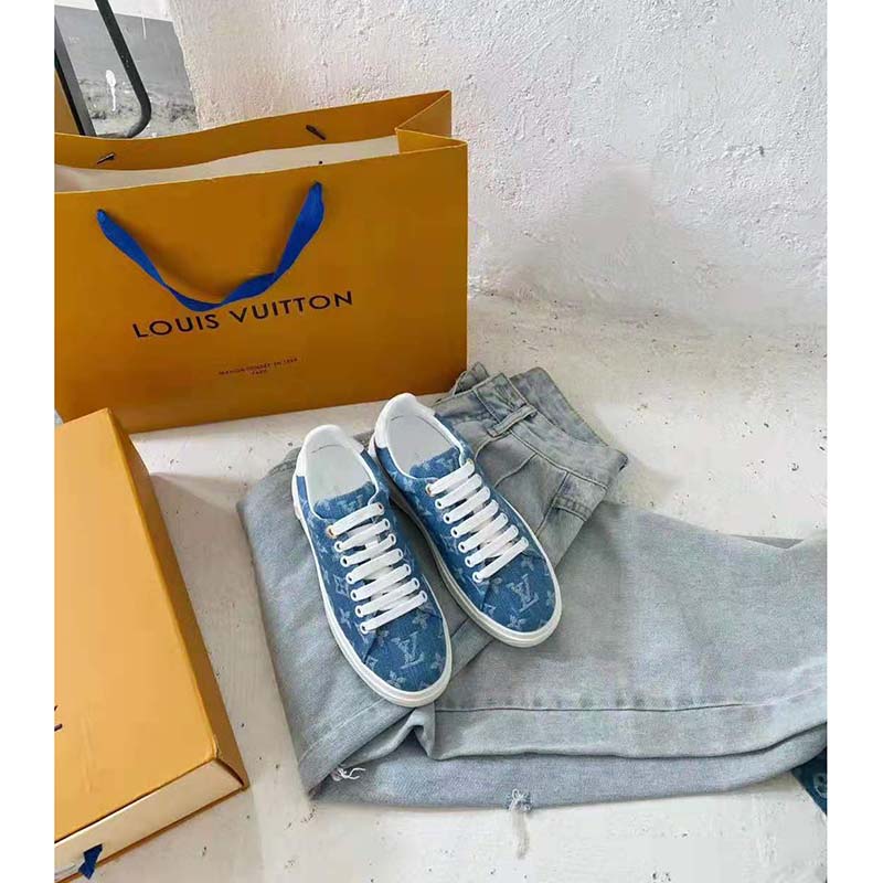LOUIS VUITTON LV Women Time Out Sneaker Blue Denim Size 37 $650.00