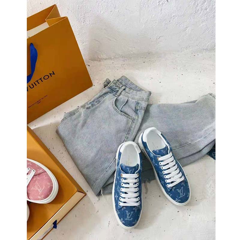 Louis Vuitton White/Blue Monogram Denim and Leather Time Out Low Top  Sneakers