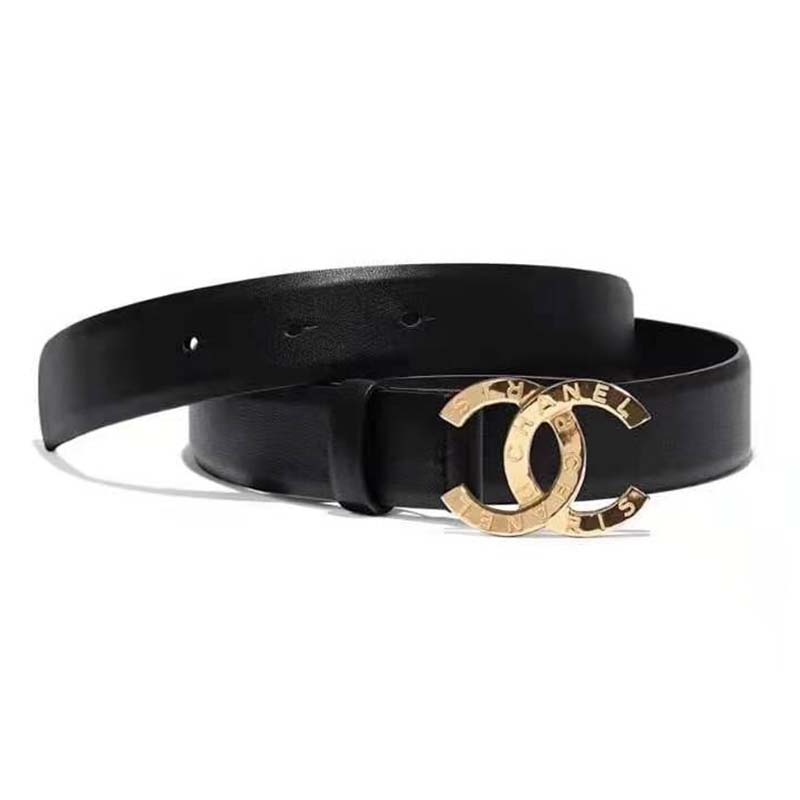 Chanel Women Calfskin & Gold-Tone Metal Black Belt - LULUX