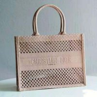 Dior Women Small Dior Book Tote Clay-Colored Mesh Embroidery