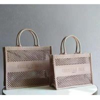 Dior Women Small Dior Book Tote Clay-Colored Mesh Embroidery