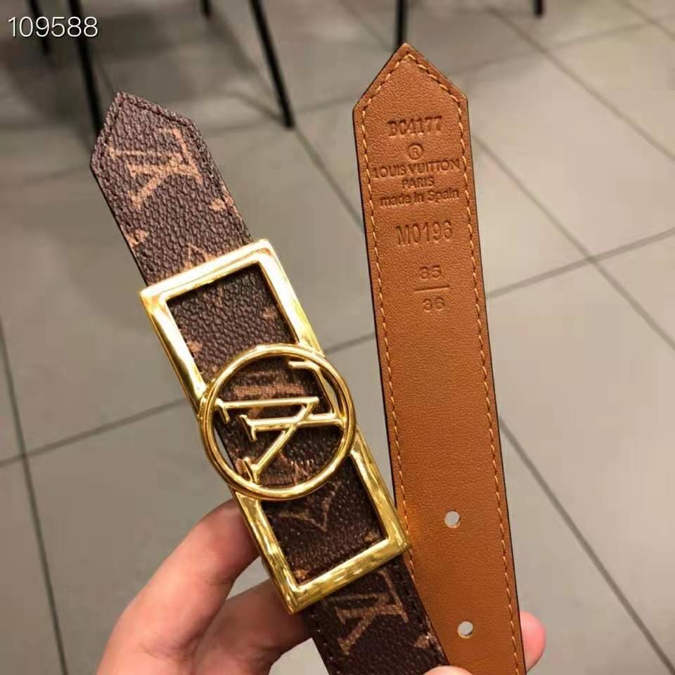 Louis Vuitton LV Edge 25mm Reversible Belt Brown + Cowhide. Size 70 cm