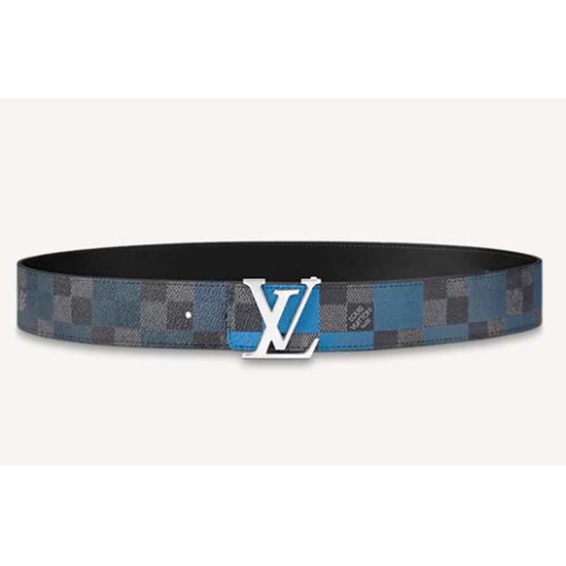 Louis Vuitton Damier LV Initiales Damier Stripes 40mm Reversible Belt 2022 Ss, Blue, 85