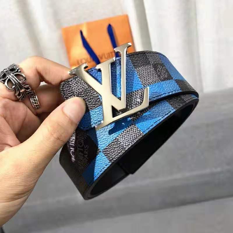 Louis Vuitton Dark Blue Mini Damier Suede LV Initiales Belt 110CM Louis  Vuitton