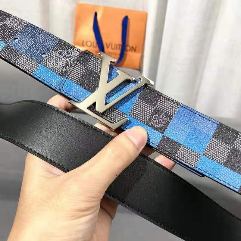 Louis Vuitton LV Initiales Reversible Belt Damier Cobalt and Leather Wide  Blue 1363924