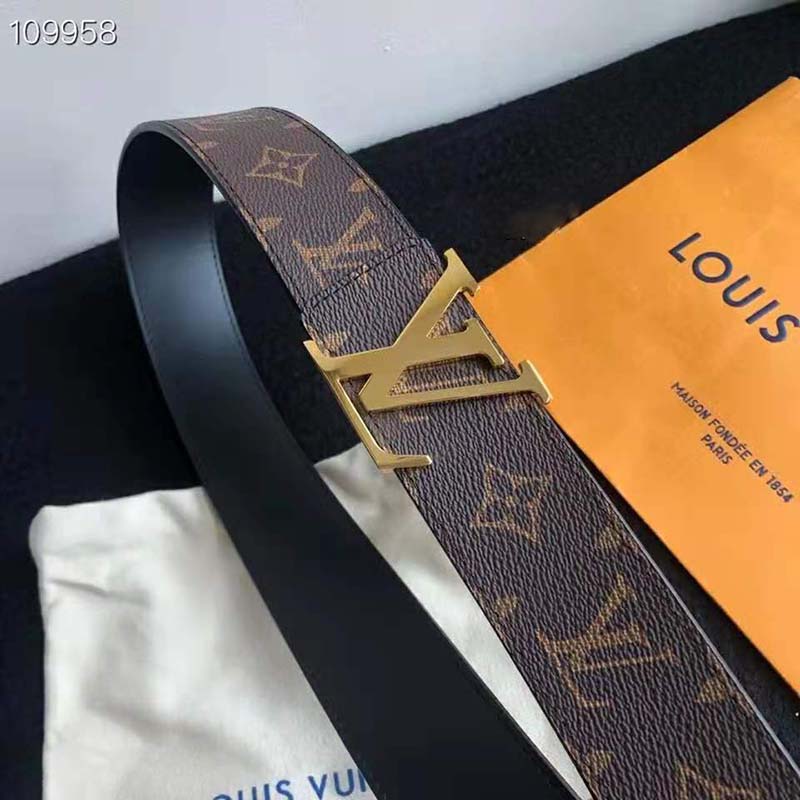 Louis Vuitton LV Initiales 40mm Reversible Brown Monogram Macassar Canvas. Size 90 cm