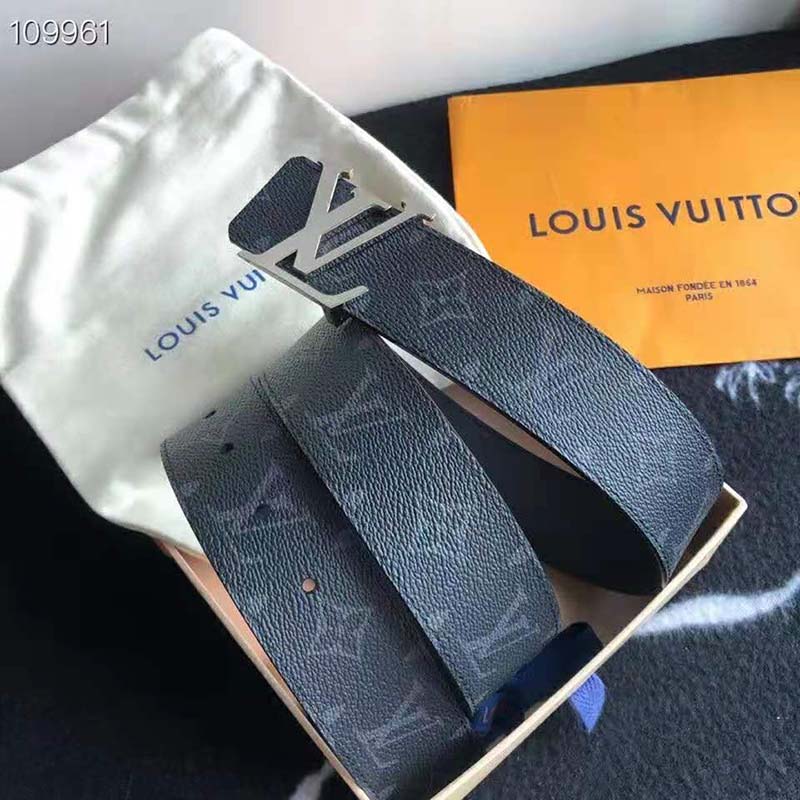 Louis Vuitton LV Initiales 40mm Reversible Grey Monogram Eclipse. Size 110 cm