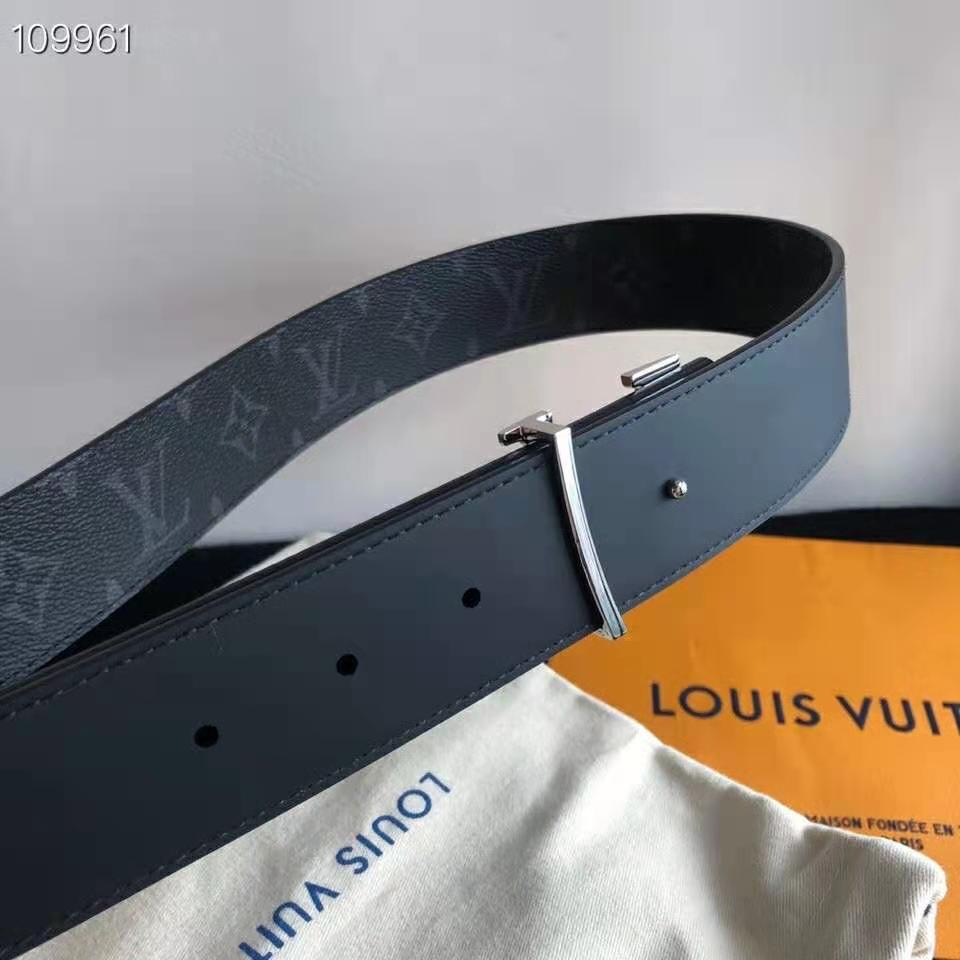 LV Initials 35MM Reversible Belt - Luxury Monogram Eclipse Canvas Grey