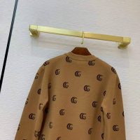 Gucci Men Double G Jacquard Wool V-Neck Sweater Camel and Brown