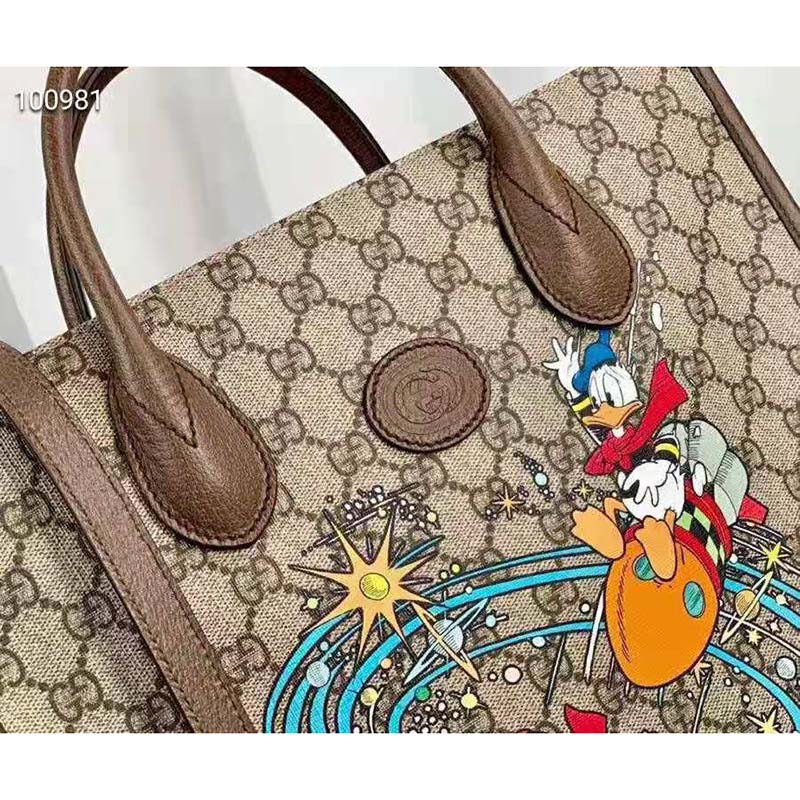 Gucci Unisex Disney x Gucci Donald Duck Tote Bag Beige GG Supreme ...