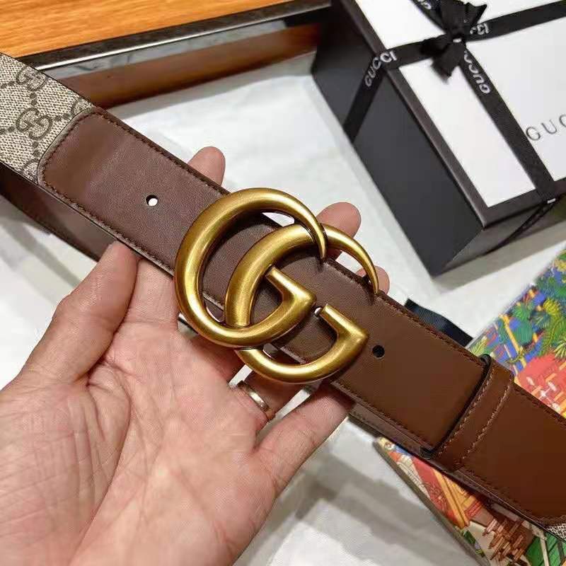 Gucci GG Supreme belt with G buckle Brown Beige Leather ref.101979