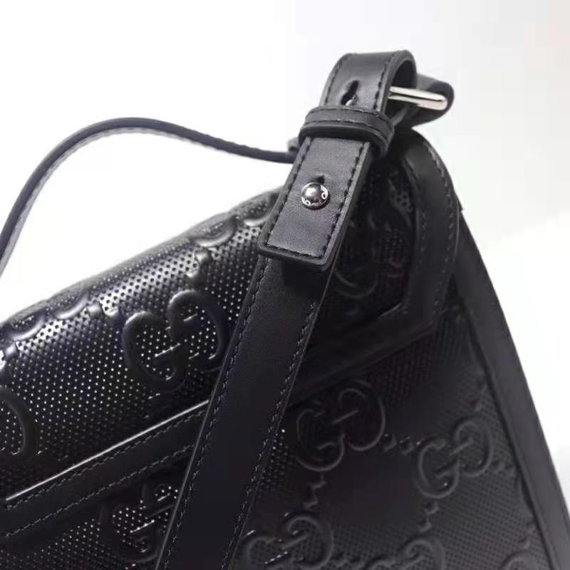 Gucci 626363 GG Embossed Black Leather Unisex Messenger Trunk Bag