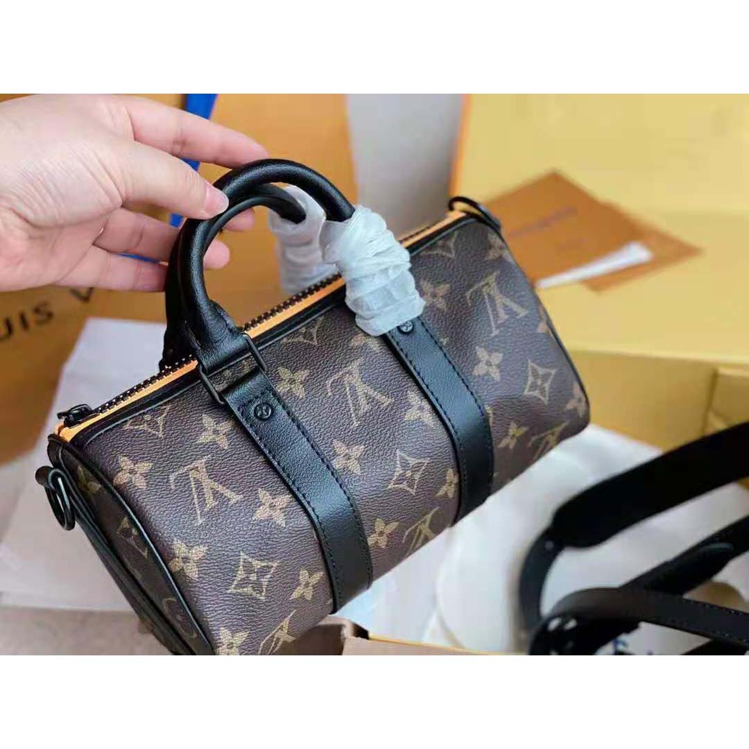 LV LV Unisex Keepall XS Monogram Coated Canvas Black Matte Leather in 2023