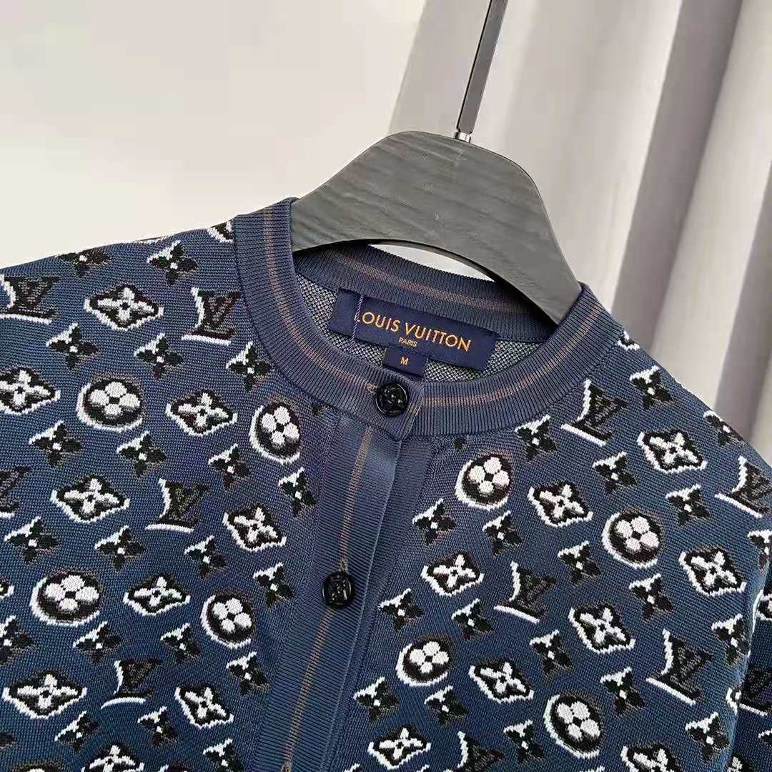 Louis Vuitton LV x YK Monogram Faces Knitted Cardigan Dark Night Blue. Size XL
