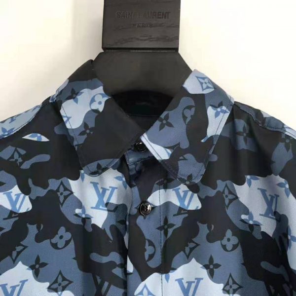 Louis Vuitton Men Camo Regular Silk Shirt LV Signature Blue Regular Fit ...