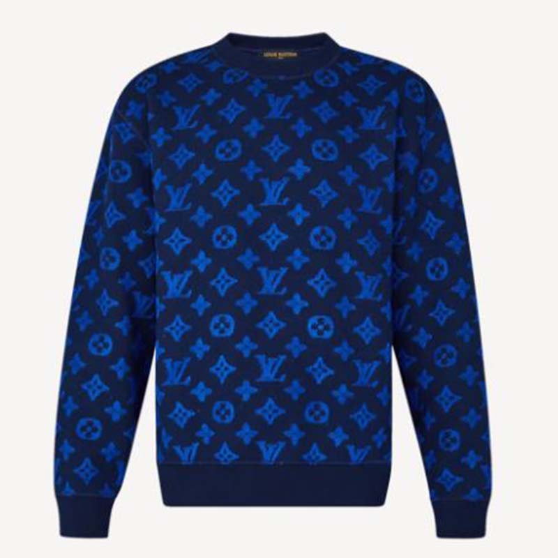 Louis Vuitton Blue Monogram Print Cotton Crew Neck Half Sleeve T