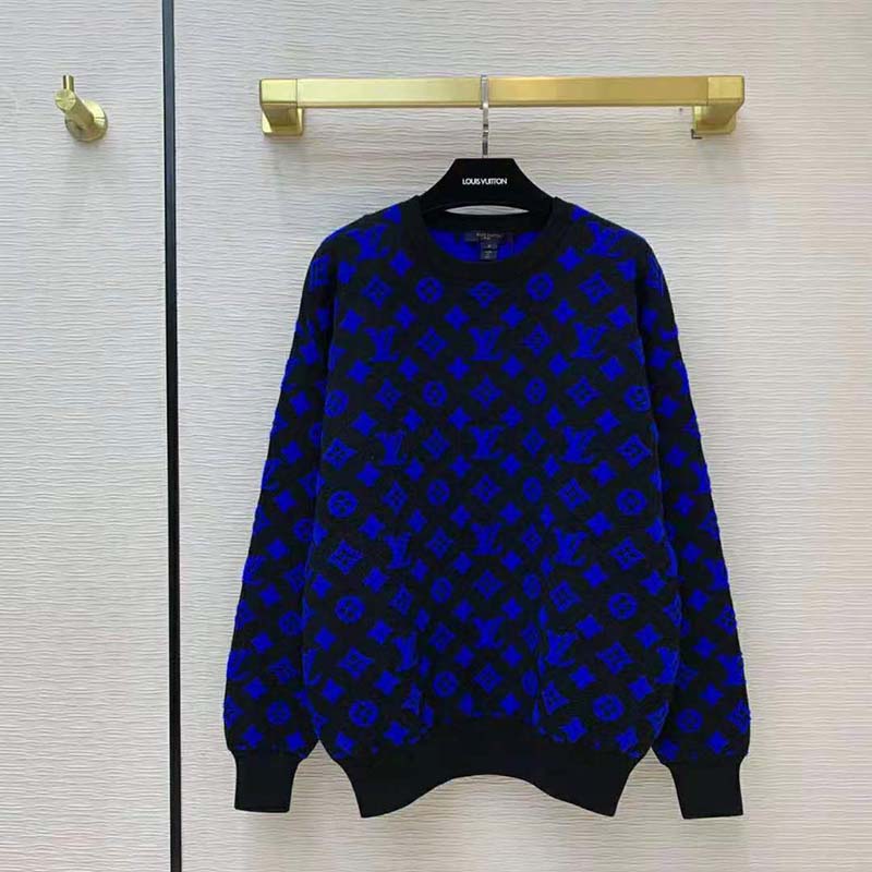 Auth Louis Vuitton Monogram Jacquard sweatshirt Crewneck Navy Size M from  Japan
