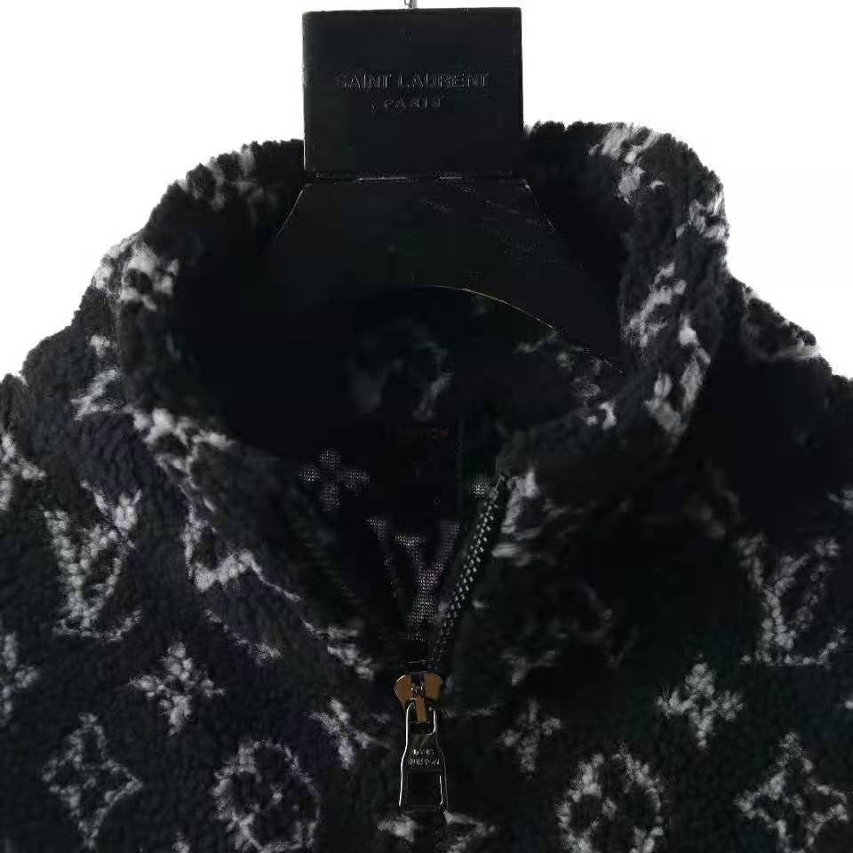 Louis Vuitton Herren große schwarze Jacquard Fleece Zip Jacke Teddy 861R449  Polyester ref.294812 - Joli Closet