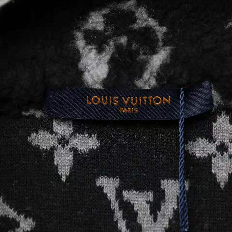 Louis Vuitton Blue Nuit Herren XL Jacquard Monogramm Fleece Zip