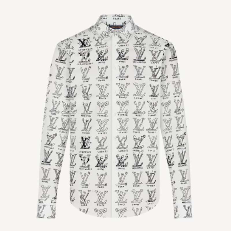 Louis Vuitton Men's White All Over Logo Long Sleeve Shirt size 4XL /  5L