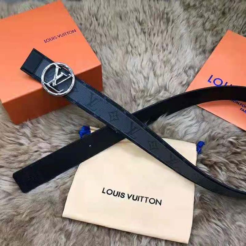 Louis Vuitton LV Circle Prime 20mm Reversible Belt Black + Calf Leather. Size 75 cm
