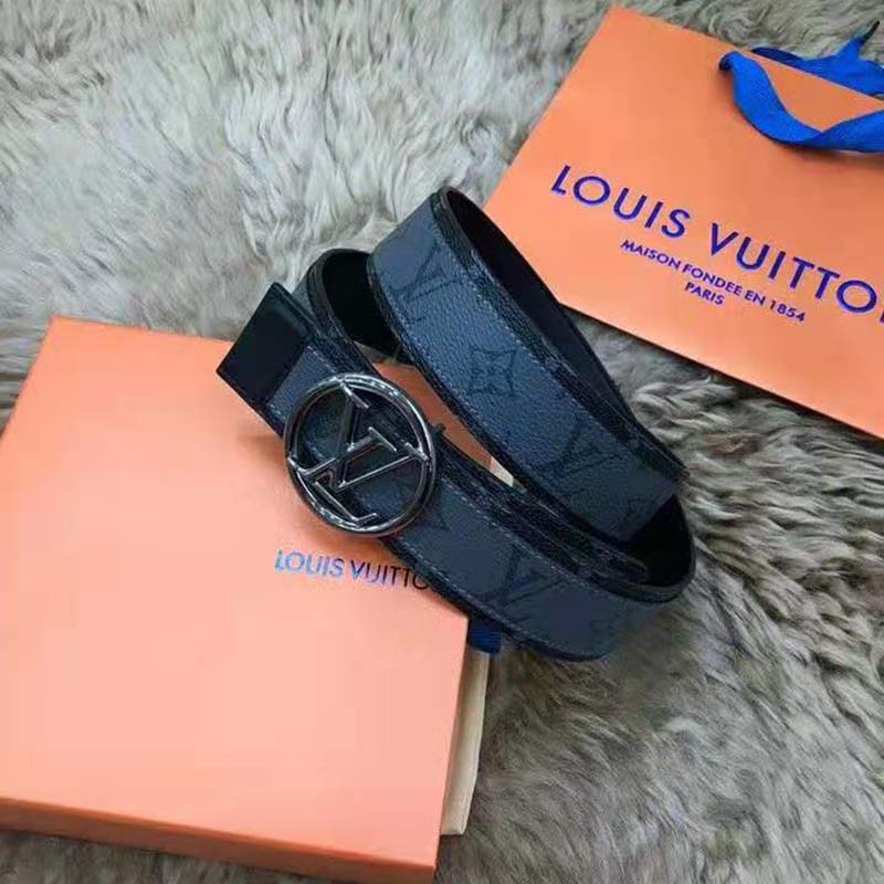 Louis Vuitton LV Circle Prime 20mm Reversible Belt Black + Calf Leather. Size 85 cm