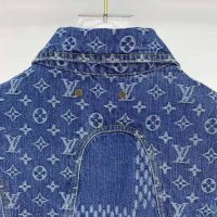 Louis Vuitton Women Giant Damier Waves Monogram Denim Jacket Cotton Regular Fit-Blue