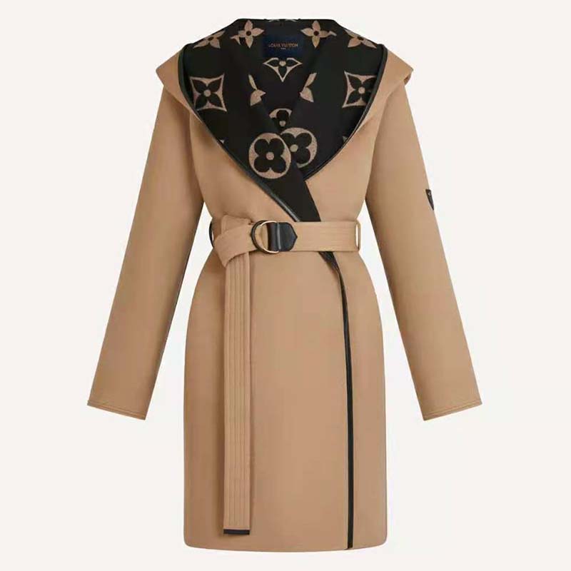 Louis Vuitton Belted Double Face Camel Brown Hooded Wrap Coat Size 8 –  EVEYSPRELOVED