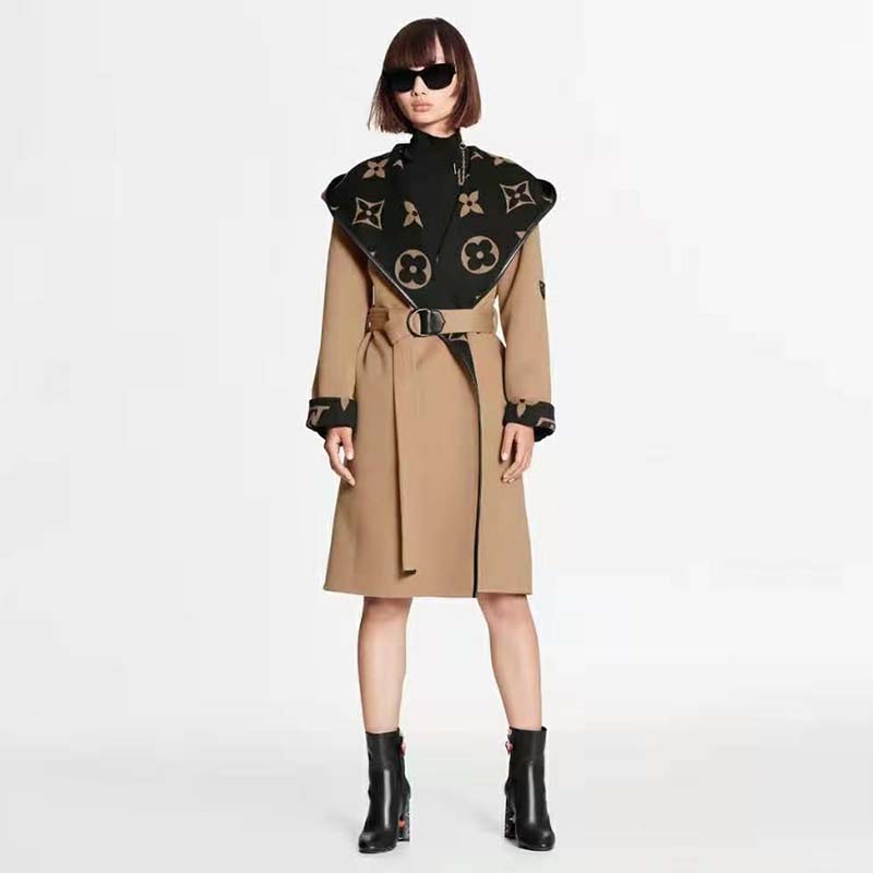 Louis Vuitton Women Giant Monogram Jacquard Wrap Coat in Camel Wool ...