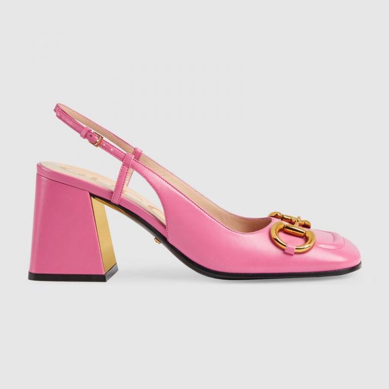 Gucci GG Women's Mid-Heel Slingback with Horsebit Pink Leather 6 cm ...