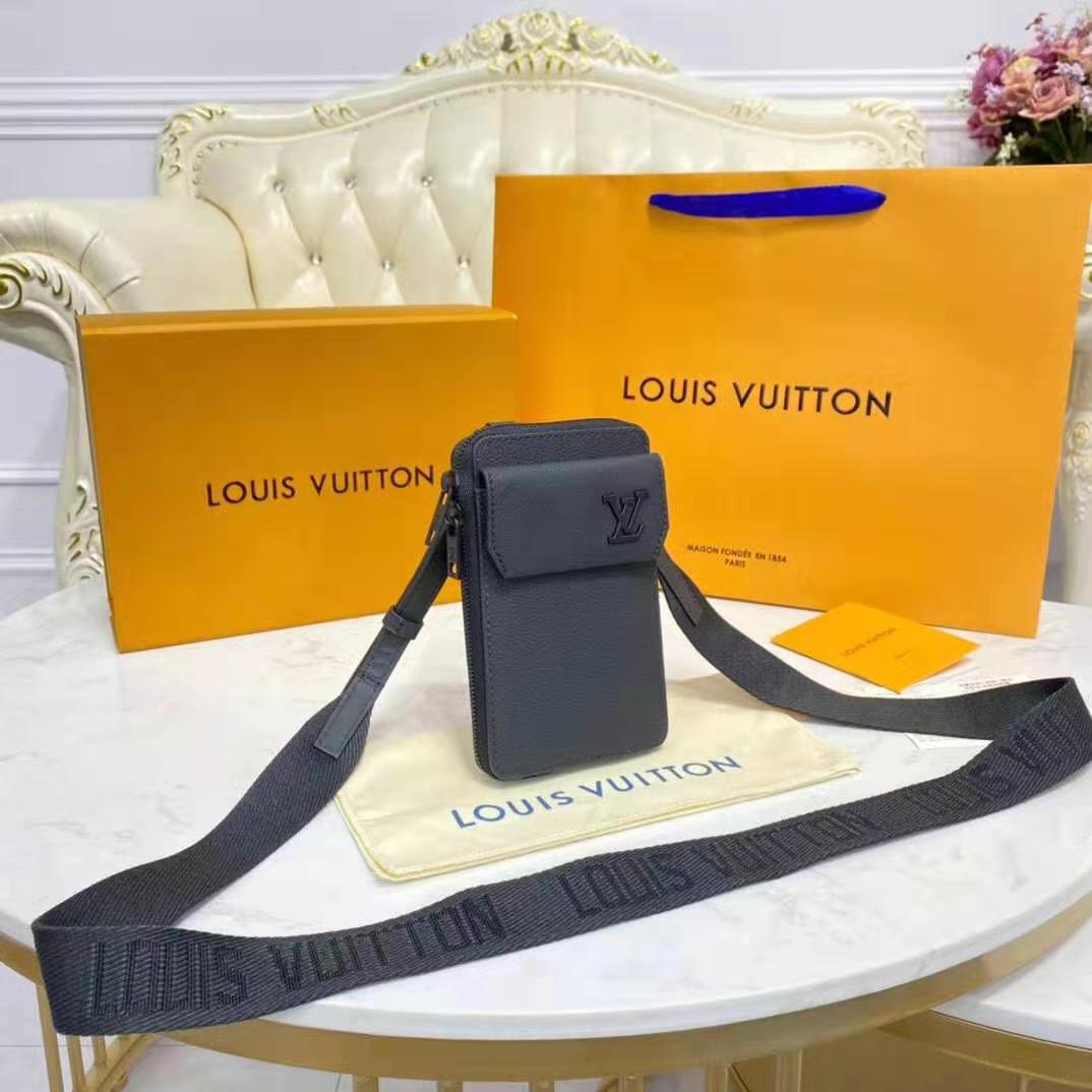 Louis Vuitton LV Unisex Aerogram Phone Pouch Black Grained Calf