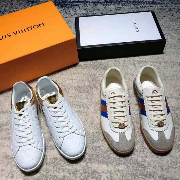 Louis Vuitton Metallic Calfskin Embossed Monogram Boombox Sneakers Sil –  The Bag Broker