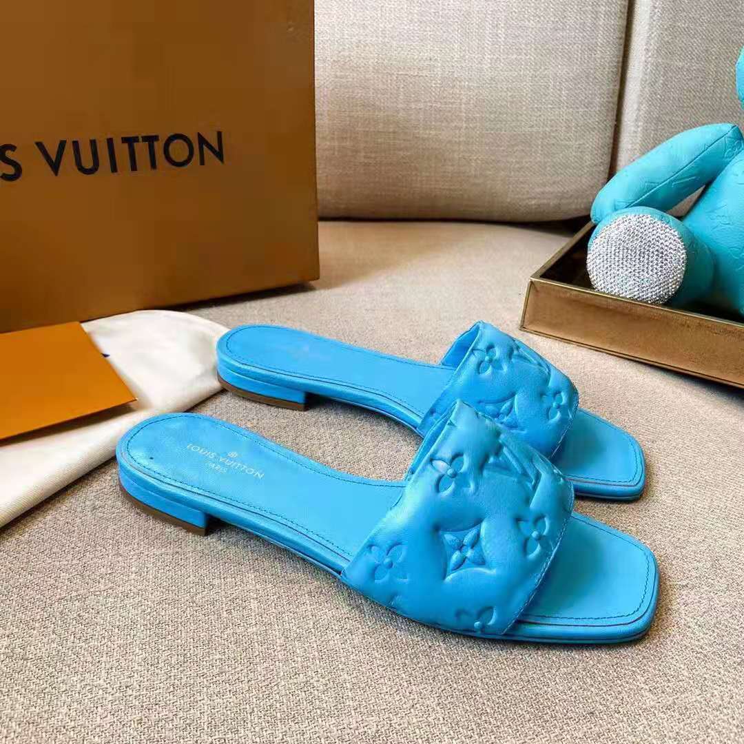 Louis Vuitton Blue Damier Embossed Rubber Waterfront Flat Slides Size 43  Louis Vuitton | The Luxury Closet