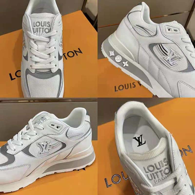 LOUIS VUITTON Technical Mesh Metallic Monogram Mens Run Away Sneakers 8  White 1234537