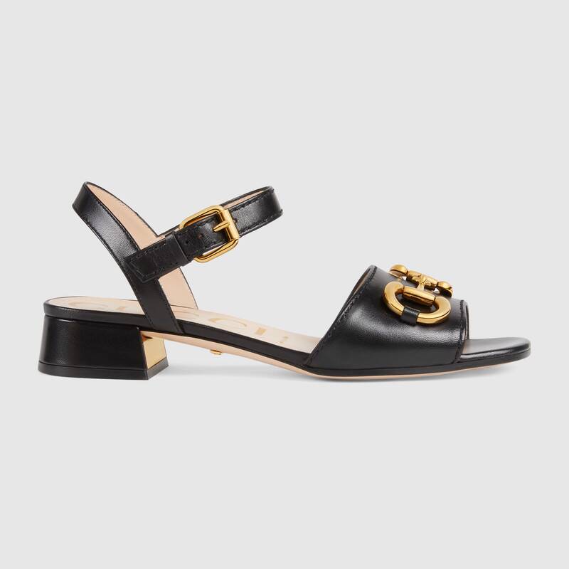 Gucci GG Women's Sandal with Horsebit Black Leather Ankle Buckle ...