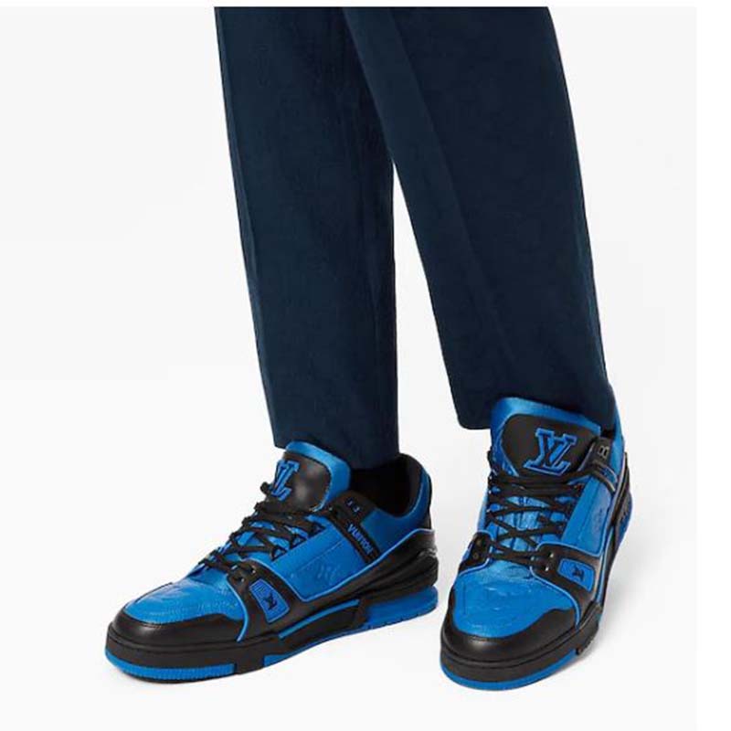 Blue Embossed Handmade LV Designer Leather for Custom Shoes Upholstery –  JINFABRICSTORE