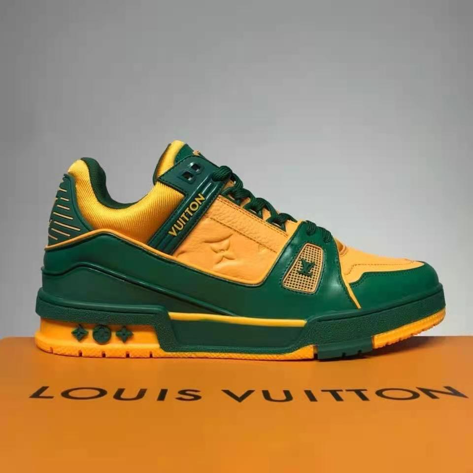 Replica Louis Vuitton LV Trainer Sneakers In Orange/Green Leather