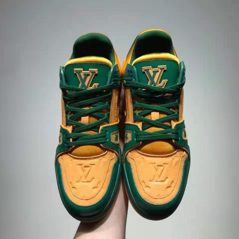 Green Leather Monogram 'LV' Trainer