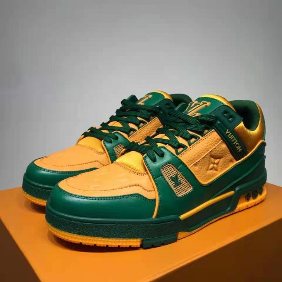 Lv trainer leather high trainers Louis Vuitton Green size 7 UK in Leather -  35288858