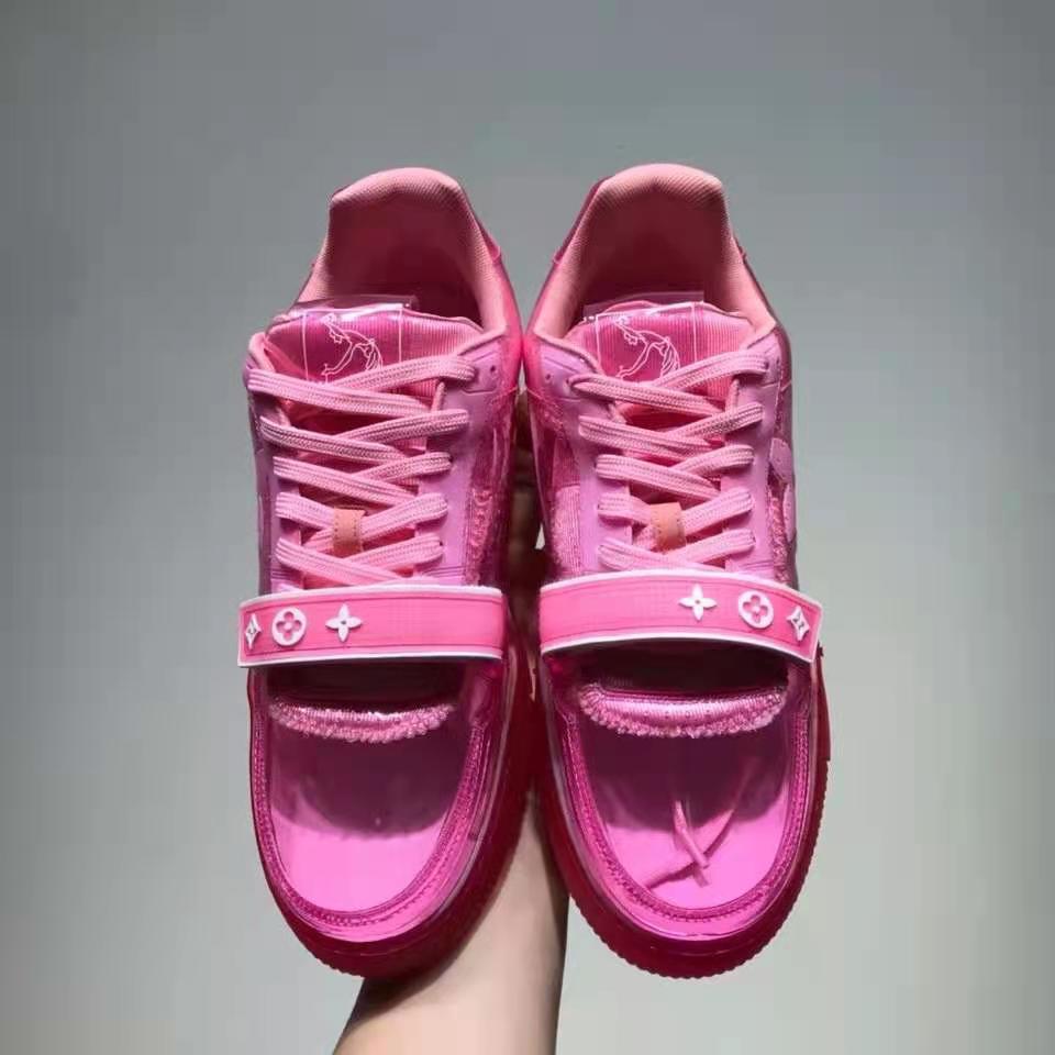 Lv trainer leather low trainers Louis Vuitton Pink size 44 EU in Leather -  33179121