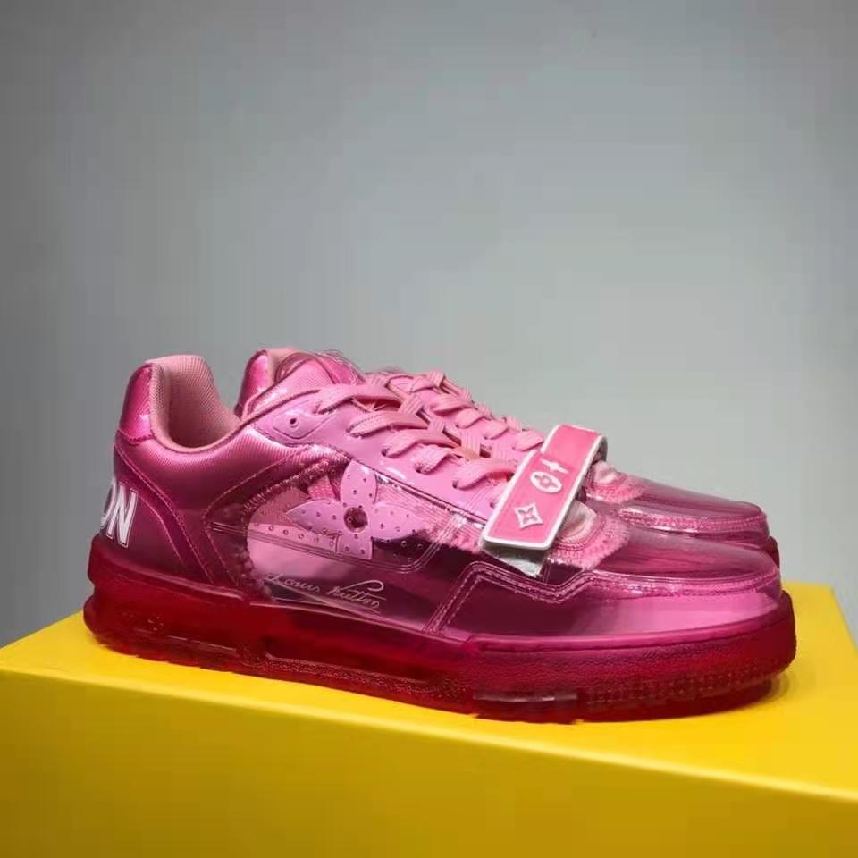 Lv trainer leather low trainers Louis Vuitton Pink size 6 UK in Leather -  34986203